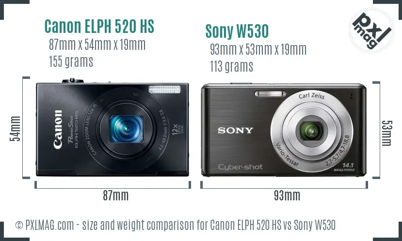 Canon ELPH 520 HS vs Sony W530 size comparison