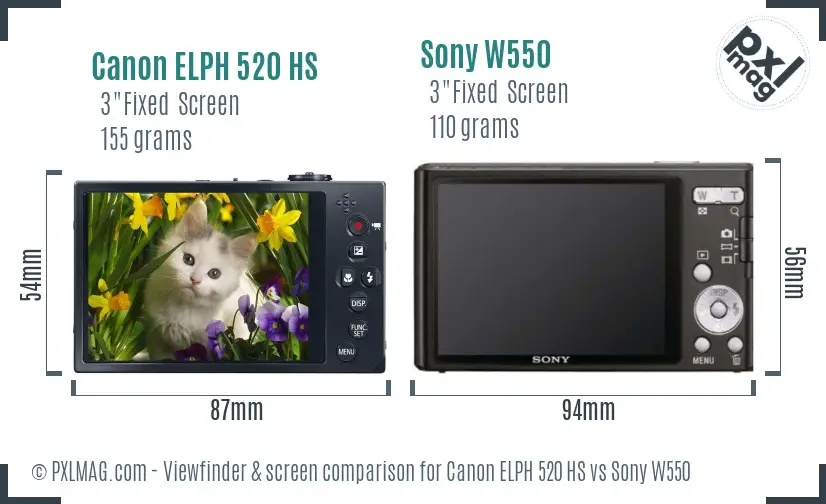 Canon ELPH 520 HS vs Sony W550 Screen and Viewfinder comparison