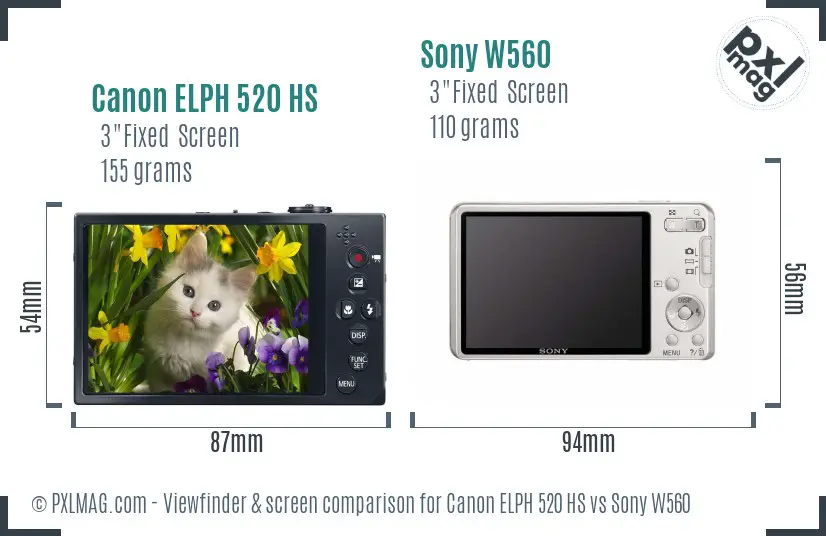 Canon ELPH 520 HS vs Sony W560 Screen and Viewfinder comparison