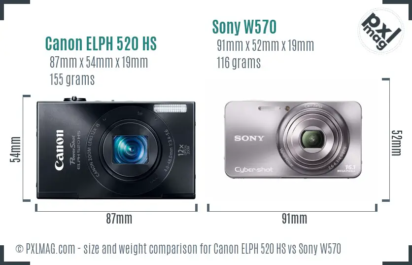 Canon ELPH 520 HS vs Sony W570 size comparison Canon ELPH 520 HS vs Sony W570 size comparison