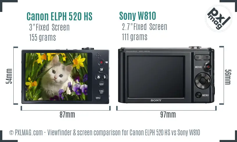 Canon ELPH 520 HS vs Sony W810 Screen and Viewfinder comparison