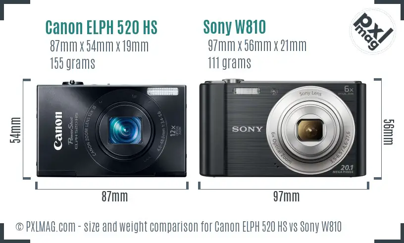 Canon ELPH 520 HS vs Sony W810 size comparison