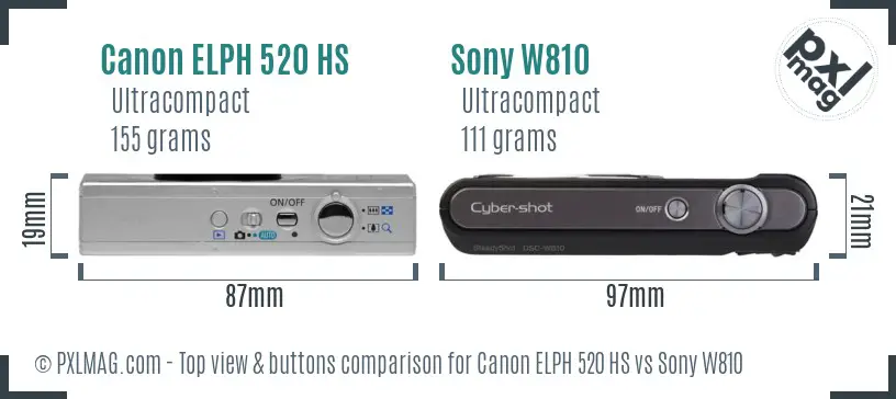 Canon ELPH 520 HS vs Sony W810 top view buttons comparison