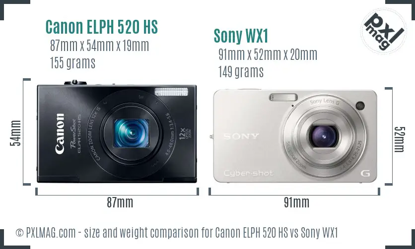 Canon ELPH 520 HS vs Sony WX1 size comparison