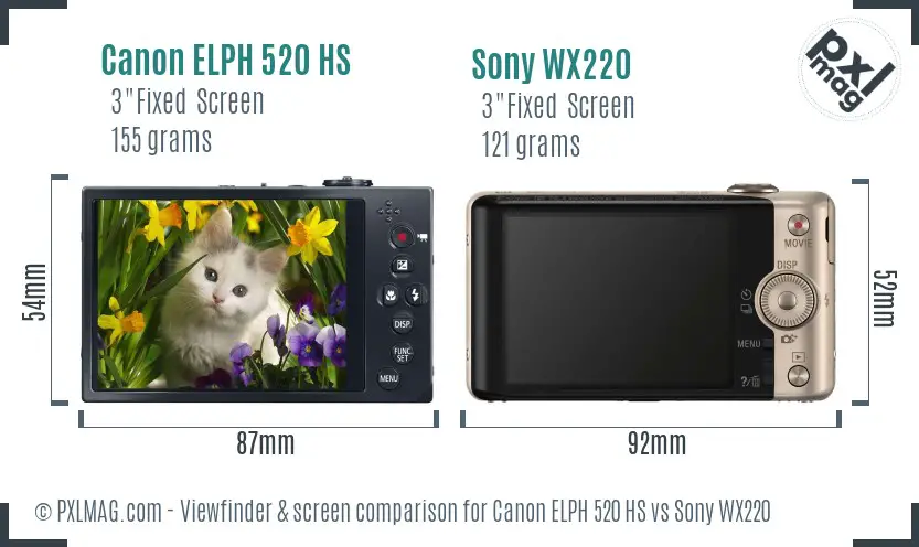 Canon ELPH 520 HS vs Sony WX220 Screen and Viewfinder comparison