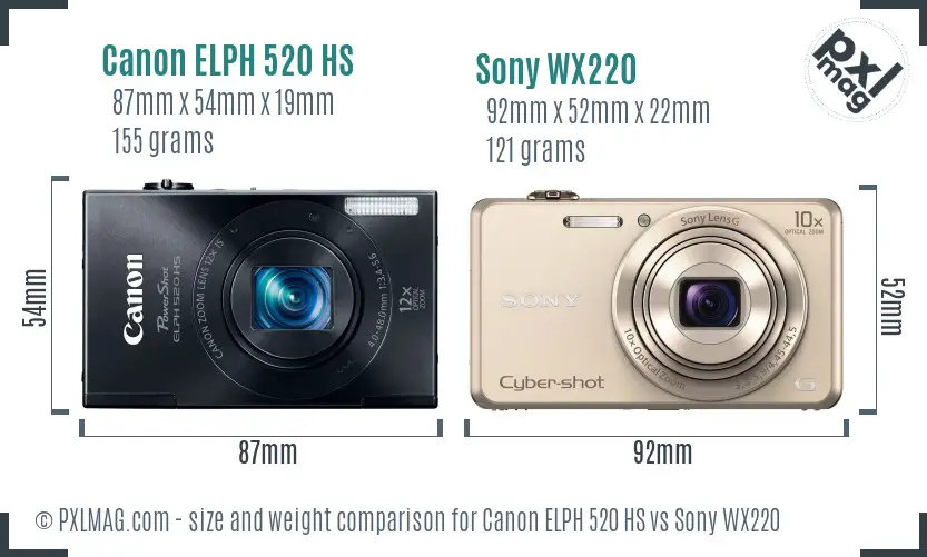 Canon ELPH 520 HS vs Sony WX220 size comparison