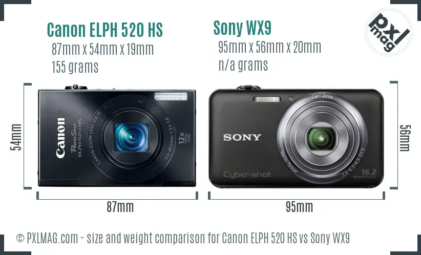 Canon ELPH 520 HS vs Sony WX9 size comparison