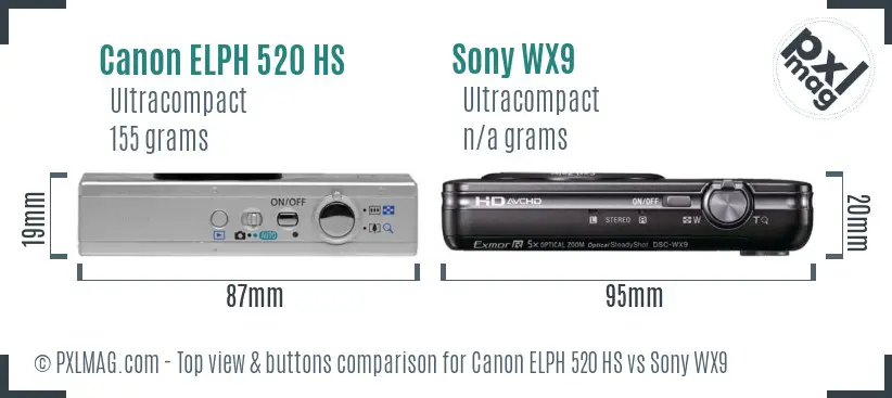 Canon ELPH 520 HS vs Sony WX9 top view buttons comparison