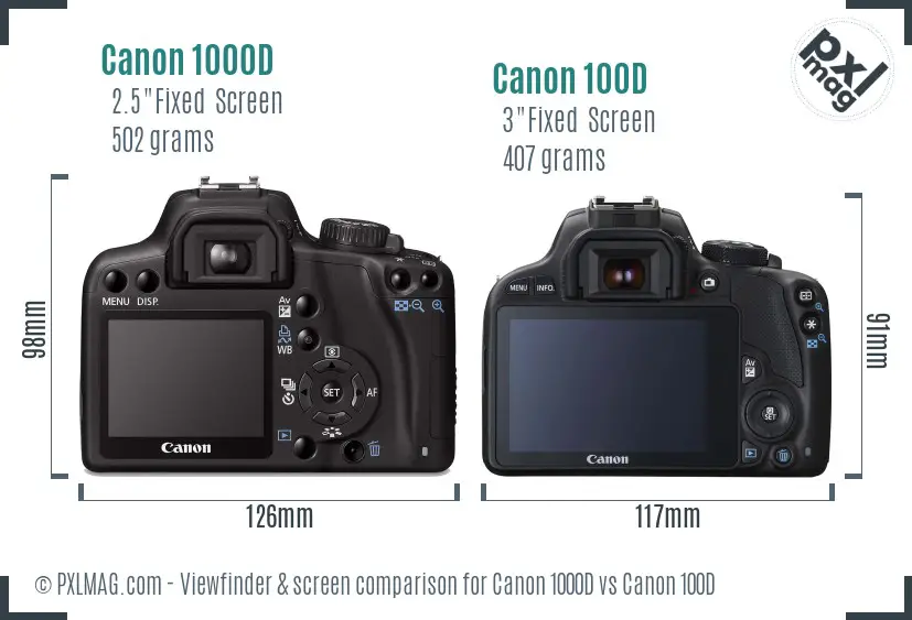 Canon 1000D vs Canon 100D Screen and Viewfinder comparison