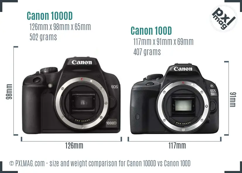Canon 1000D vs Canon 100D size comparison