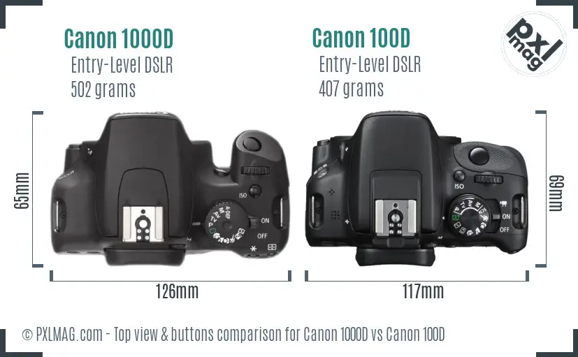 Canon 1000D vs Canon 100D top view buttons comparison