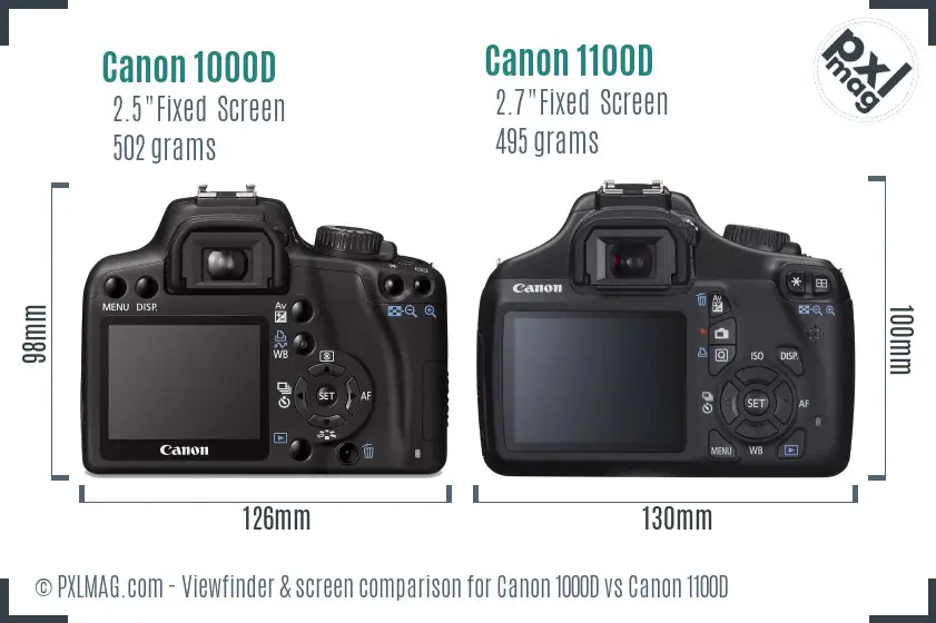 Canon 1000D vs Canon 1100D Screen and Viewfinder comparison