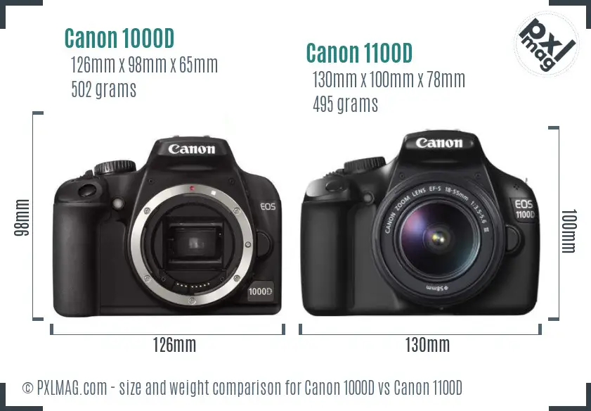 Canon 1000D vs Canon 1100D size comparison