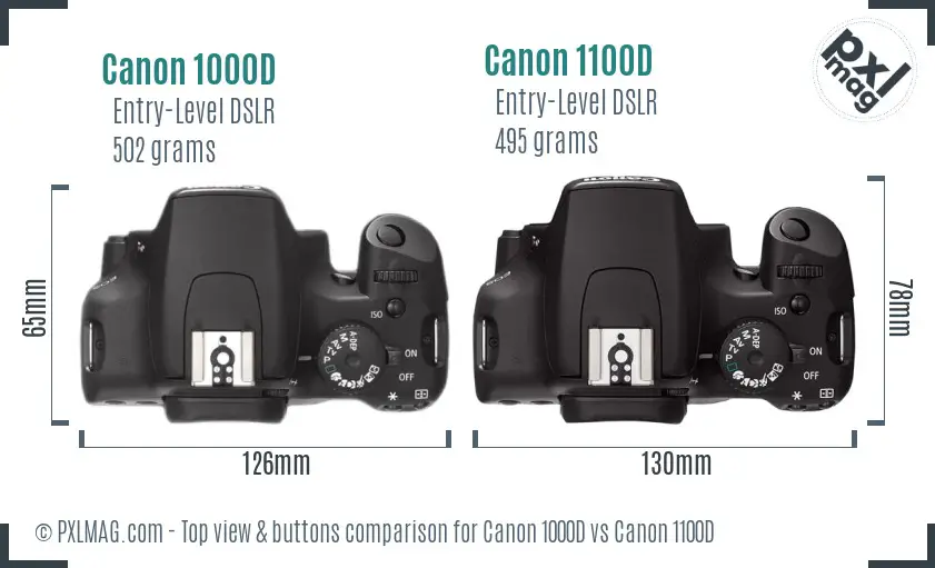 Canon 1000D vs Canon 1100D top view buttons comparison