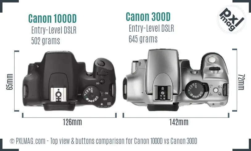 Canon 1000D vs Canon 300D top view buttons comparison