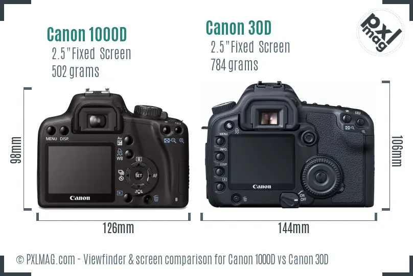 Canon 1000D vs Canon 30D Screen and Viewfinder comparison Canon 1000D vs Canon 30D Screen and Viewfinder comparison