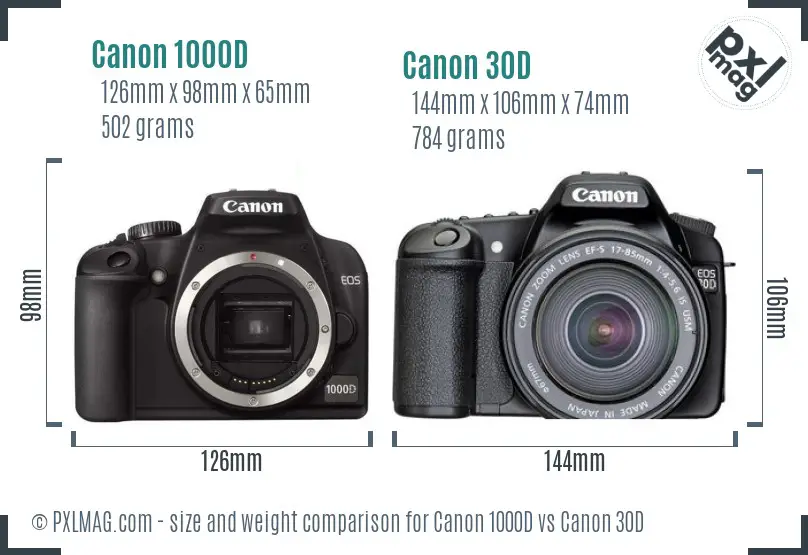 Canon 1000D vs Canon 30D size comparison Canon 1000D vs Canon 30D size comparison