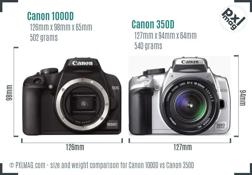 Canon 1000D vs Canon 350D size comparison