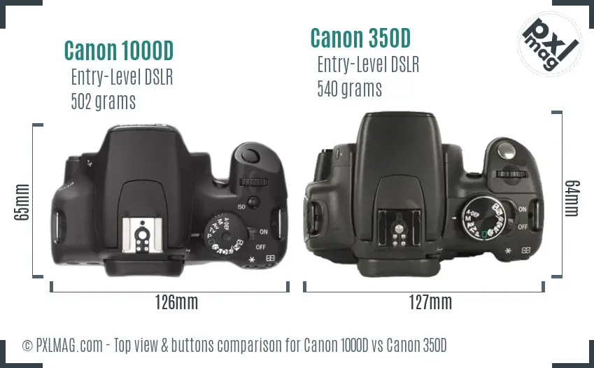 Canon 1000D vs Canon 350D top view buttons comparison
