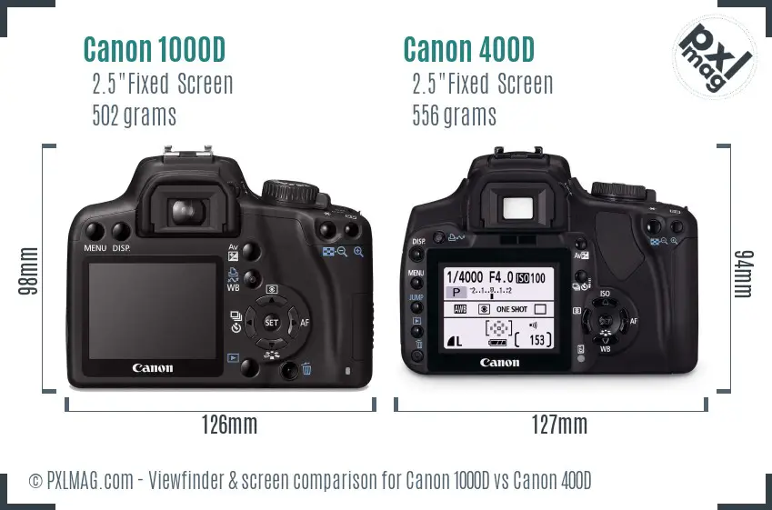 Canon 1000D vs Canon 400D Screen and Viewfinder comparison
