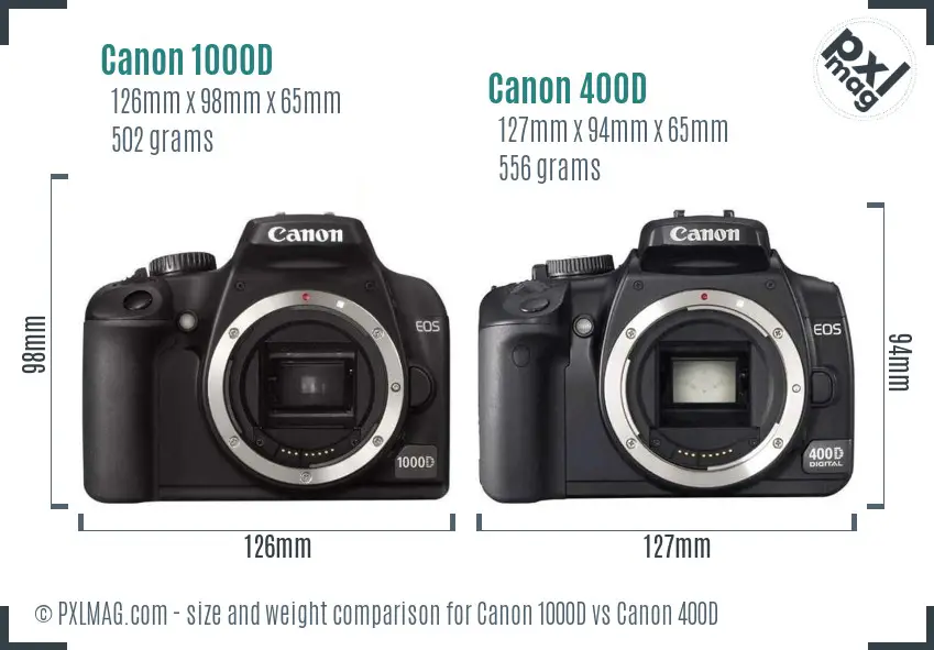 Canon 1000D vs Canon 400D size comparison