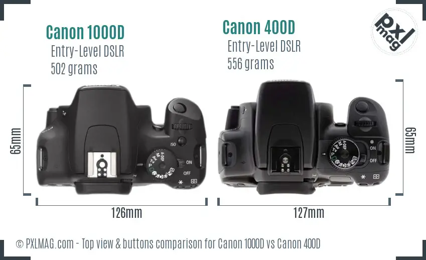 Canon 1000D vs Canon 400D top view buttons comparison