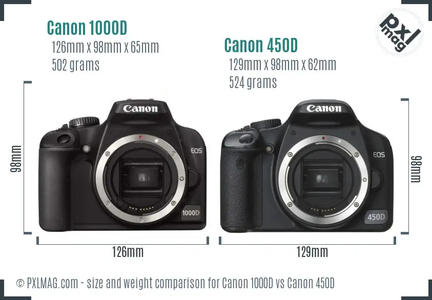 Canon 1000D vs Canon 450D size comparison