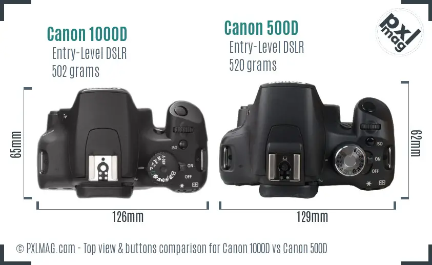 Canon 1000D vs Canon 500D top view buttons comparison