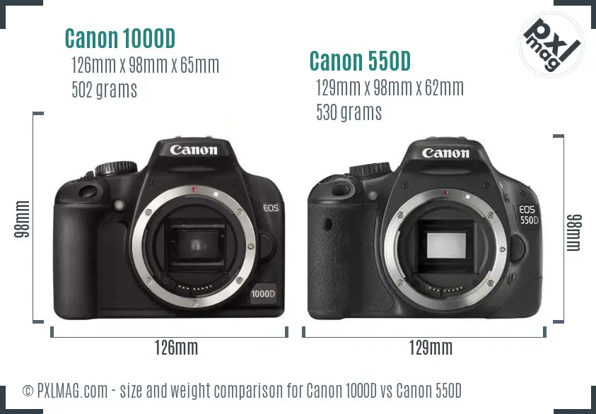 Canon 1000D vs Canon 550D size comparison Canon 1000D vs Canon 550D size comparison