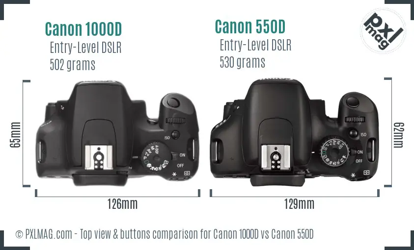 Canon 1000D vs Canon 550D top view buttons comparison Canon 1000D vs Canon 550D top view buttons comparison