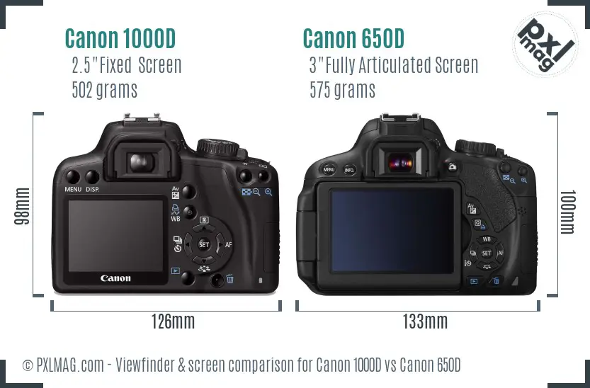 Canon 1000D vs Canon 650D Screen and Viewfinder comparison