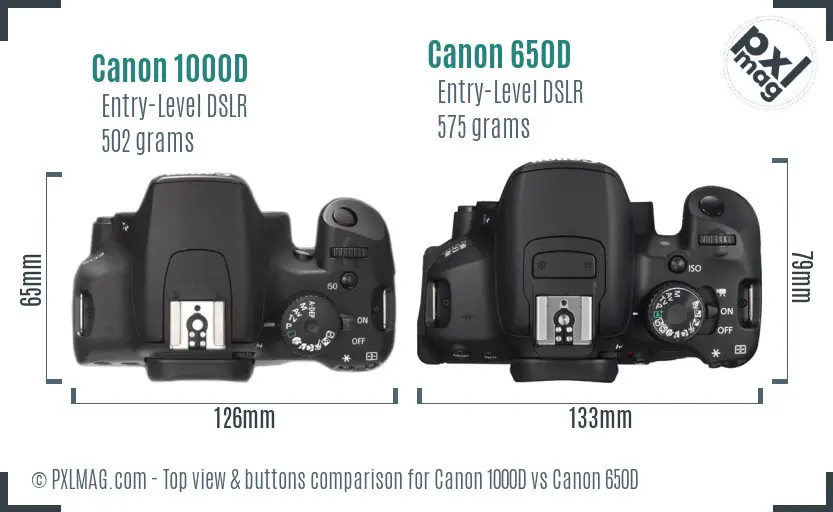 Canon 1000D vs Canon 650D top view buttons comparison