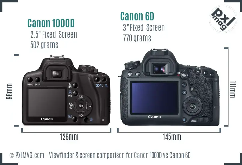 Canon 1000D vs Canon 6D Screen and Viewfinder comparison Canon 1000D vs Canon 6D Screen and Viewfinder comparison
