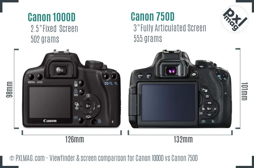 Canon 1000D vs Canon 750D Screen and Viewfinder comparison