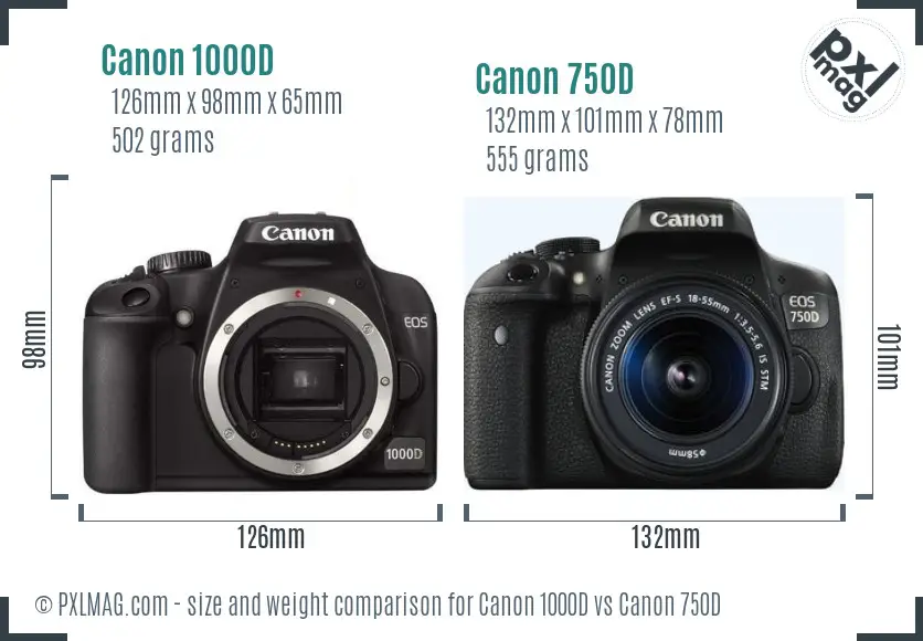 Canon 1000D vs Canon 750D size comparison