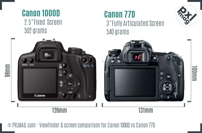 Canon 1000D vs Canon 77D Screen and Viewfinder comparison