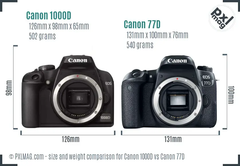 Canon 1000D vs Canon 77D size comparison