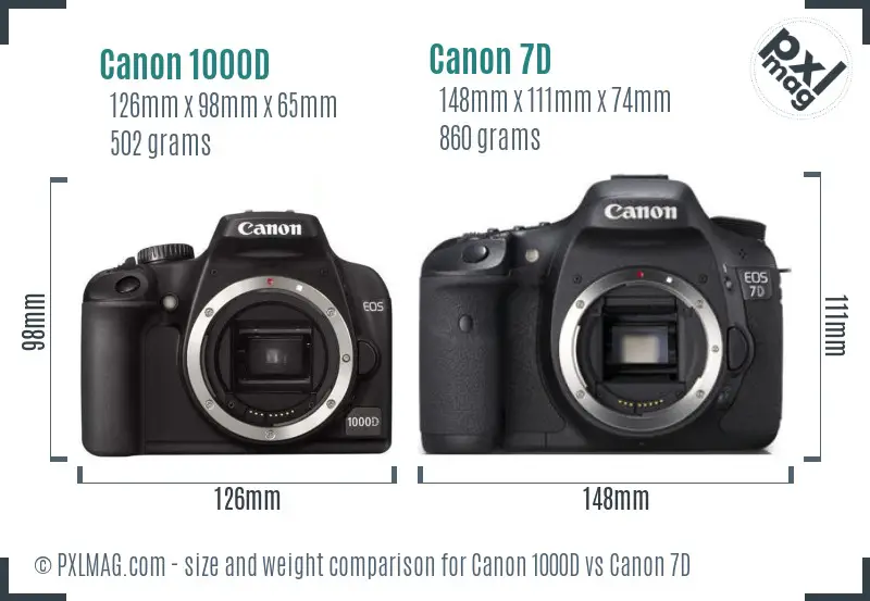 Canon 1000D vs Canon 7D size comparison Canon 1000D vs Canon 7D size comparison