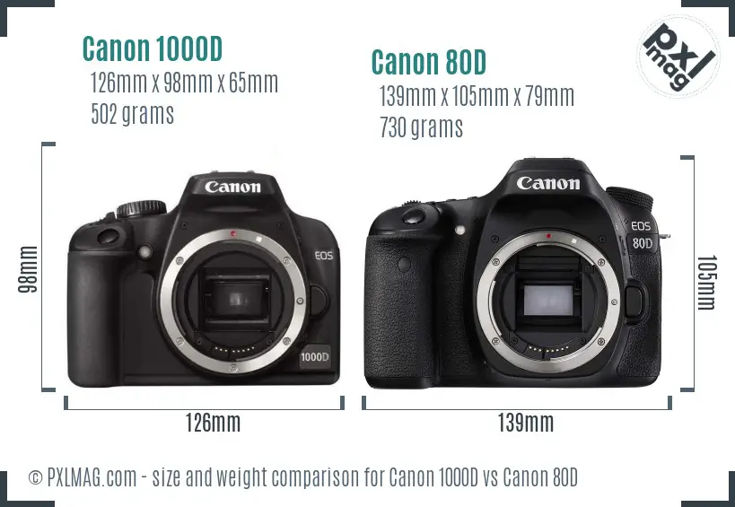 Canon 1000D vs Canon 80D size comparison Canon 1000D vs Canon 80D size comparison