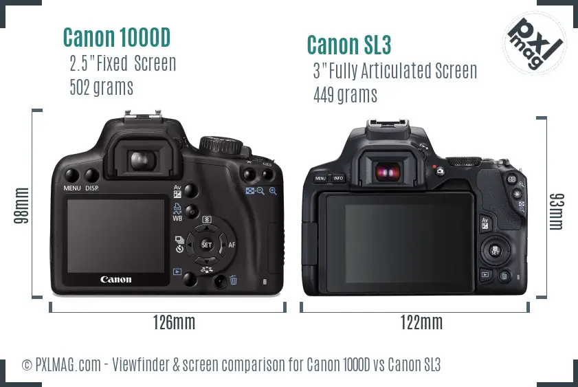 Canon 1000D vs Canon SL3 Screen and Viewfinder comparison