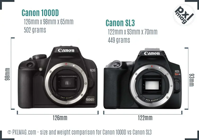 Canon 1000D vs Canon SL3 size comparison