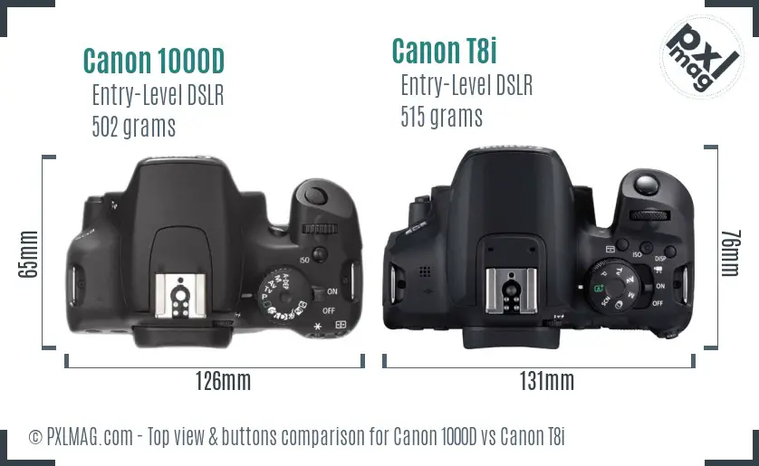 Canon 1000D vs Canon T8i top view buttons comparison