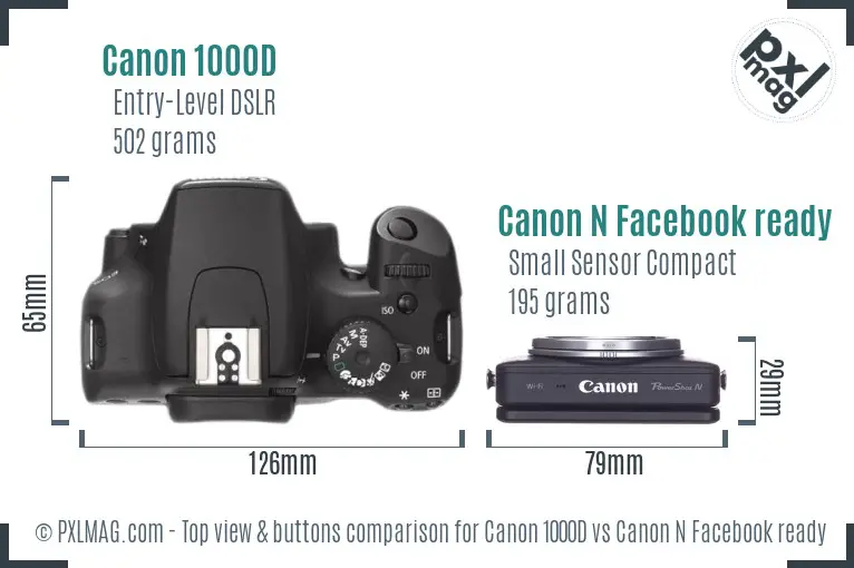 Canon 1000D vs Canon N Facebook ready top view buttons comparison