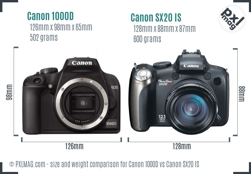 Canon 1000D vs Canon SX20 IS size comparison Canon 1000D vs Canon SX20 IS size comparison