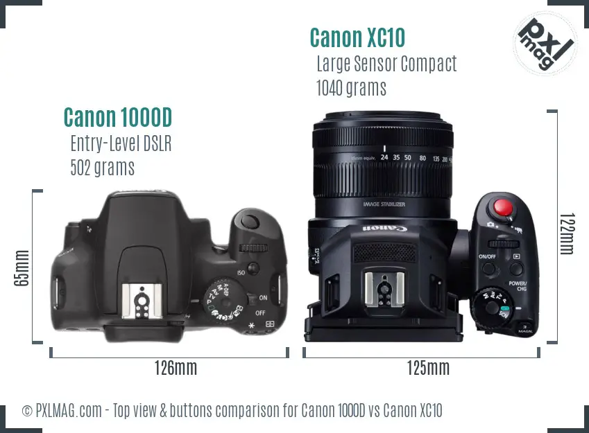 Canon 1000D vs Canon XC10 top view buttons comparison Canon 1000D vs Canon XC10 top view buttons comparison