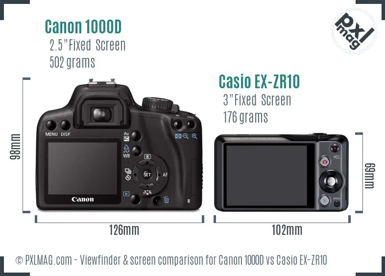 Canon 1000D vs Casio EX-ZR10 Screen and Viewfinder comparison Canon 1000D vs Casio EX-ZR10 Screen and Viewfinder comparison