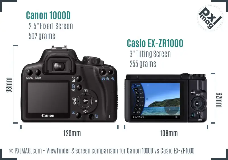 Canon 1000D vs Casio EX-ZR1000 Screen and Viewfinder comparison Canon 1000D vs Casio EX-ZR1000 Screen and Viewfinder comparison