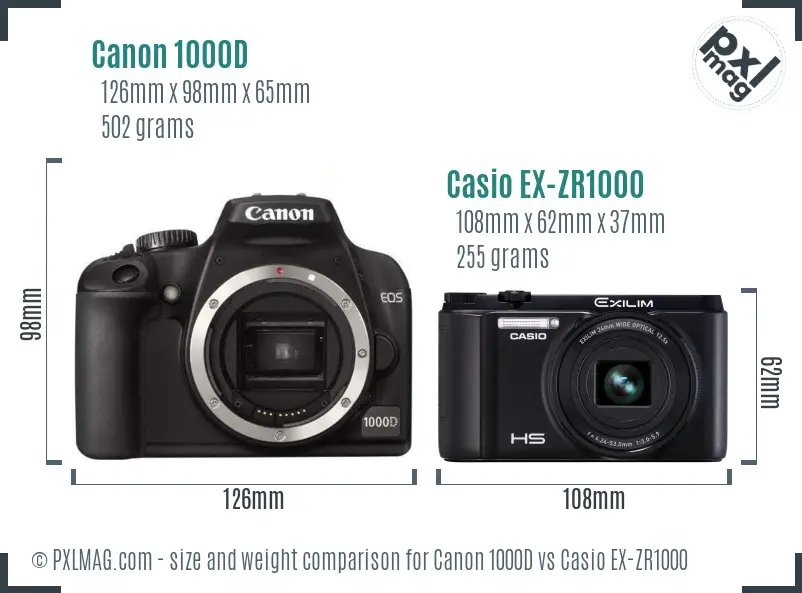 Canon 1000D vs Casio EX-ZR1000 size comparison Canon 1000D vs Casio EX-ZR1000 size comparison
