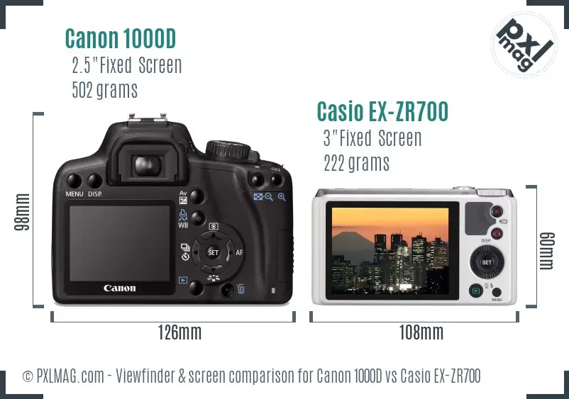 Canon 1000D vs Casio EX-ZR700 Screen and Viewfinder comparison Canon 1000D vs Casio EX-ZR700 Screen and Viewfinder comparison