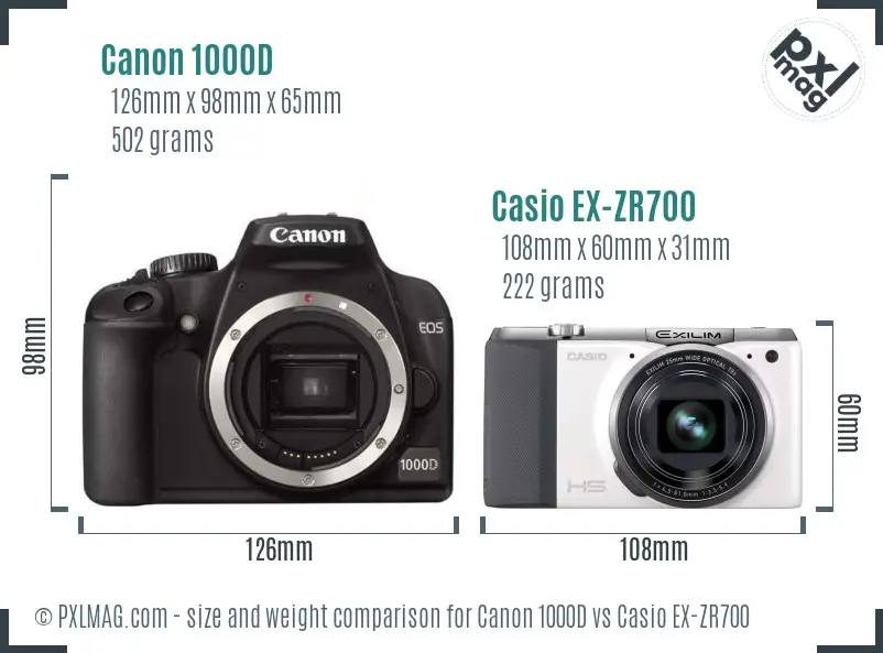 Canon 1000D vs Casio EX-ZR700 size comparison Canon 1000D vs Casio EX-ZR700 size comparison
